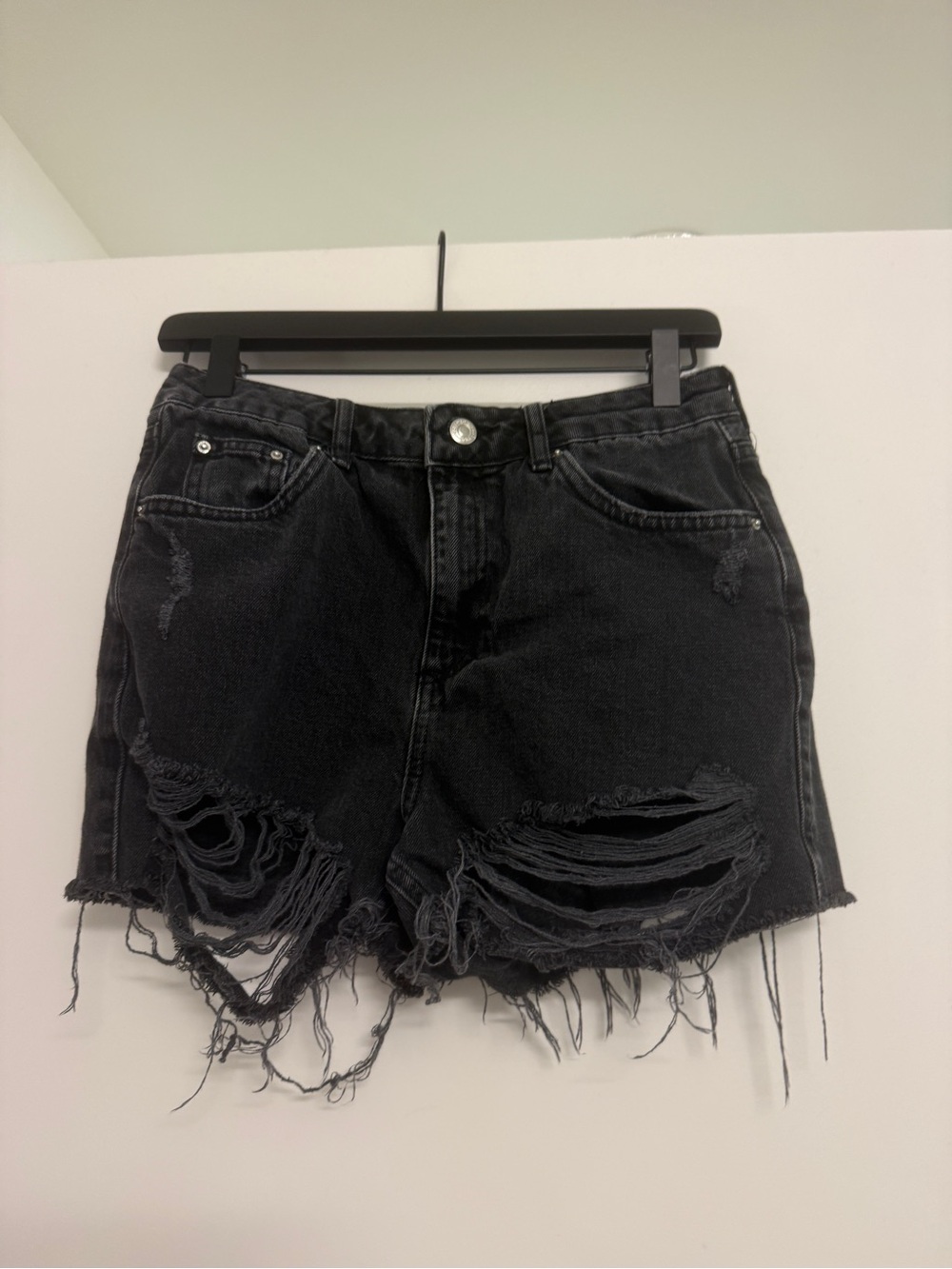 TopShop Moto Mom Distressed Black Denim Women’s Shorts